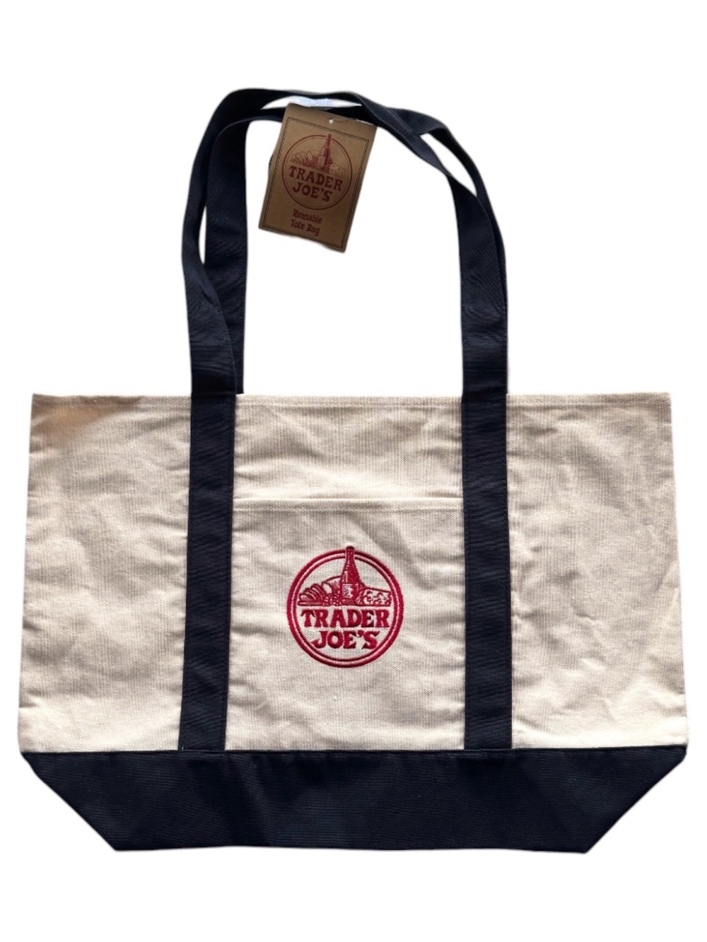 TRADER JOE'S Reusable Tote Bag Canvas Navy Large NWT